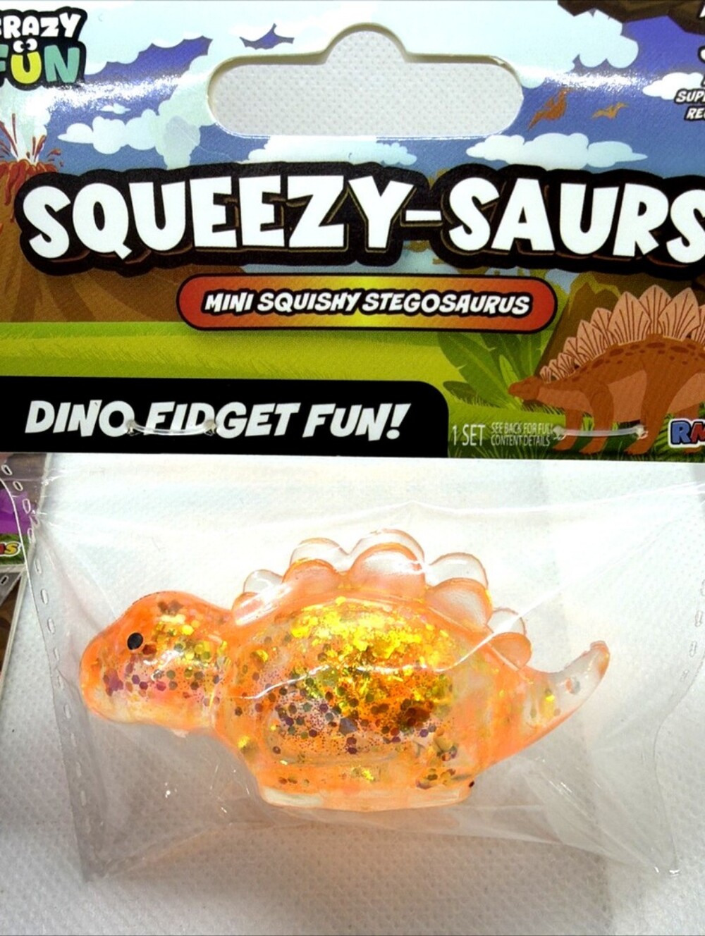 RMS Squeezy-Saurs Mini Squishy Stegosaurus - Orange Glitter Dino